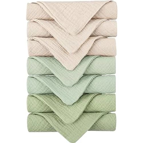 Konssy Baby Muslin Washcloths 7 Pack -100% Cotton Baby Bath Towels, Soft Baby Wash Cloths and Absorbent Burp Cloths for Newborn Kids Girls and Boys, 12x12 inches