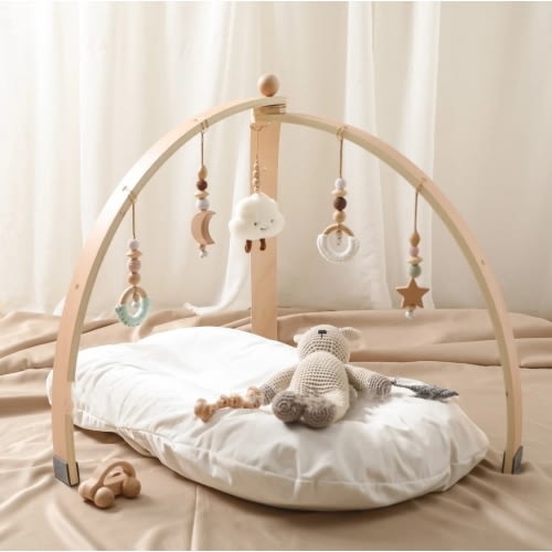 Montessori Baby Gym & Hanging Toys Set Wooden Play Gym for Babies – Cozybabywear