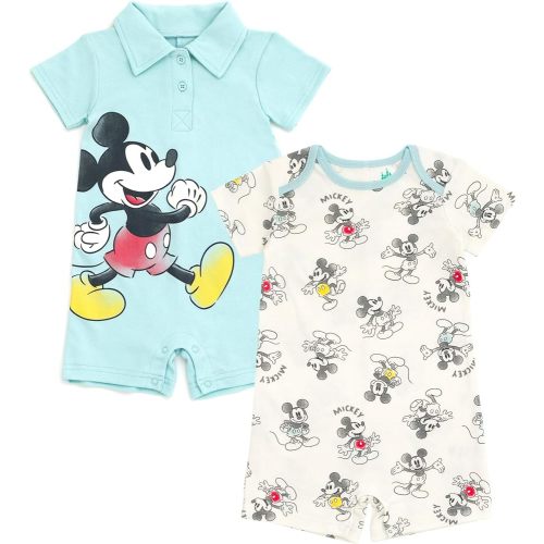 Disney Baby 2 Pack Henley Rompers Newborn to Infant Sizes (Newborn - 24 Months)
