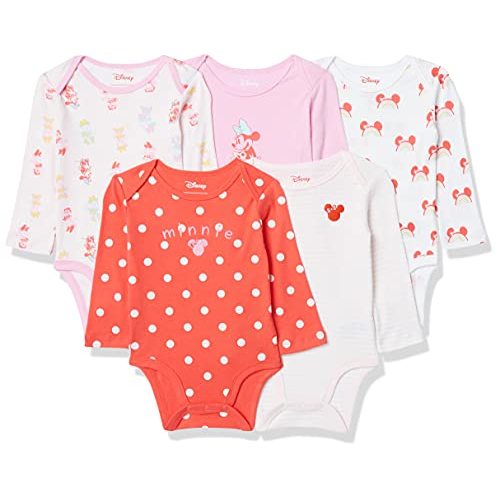Amazon Essentials Disney | Marvel | Star Wars | Princess Baby Girls Long-Sleeve Bodysuits, Pack of 5