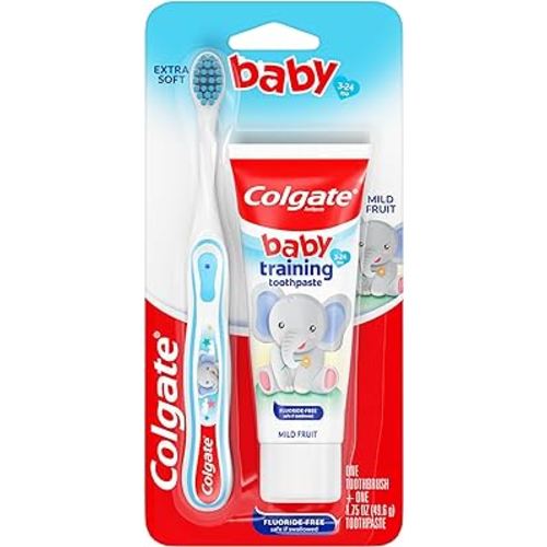 Colgate Baby Training Toothpaste and Toothbrush Kit, Mild Fruit Flavor Set for Ages 3-24 Months
