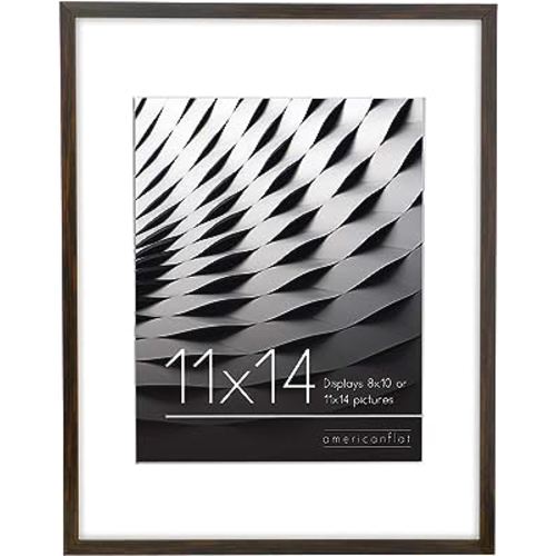 Americanflat 11x14 Picture Frame in Walnut - Thin Border 8x10 Picture Frame with Mat