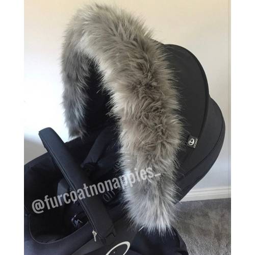 Original Luxury Grey Faux Fur Pram Hood Trim
