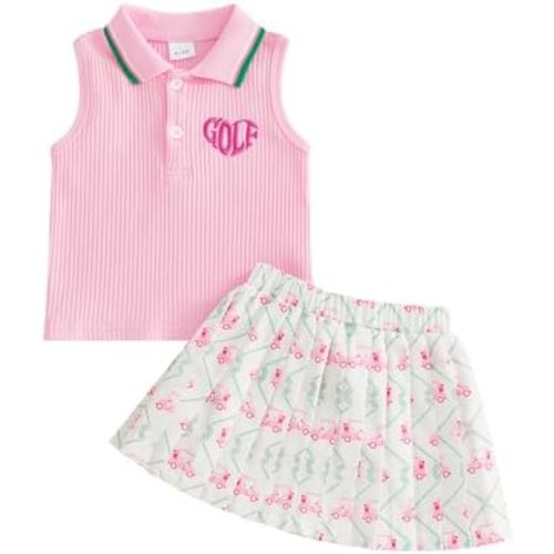 Toddler Baby Girl Golf Outfit Golf Print Polo Shirt Sleeveless Tank Top Mini Skirt Set Cute Girls Summer Clothes