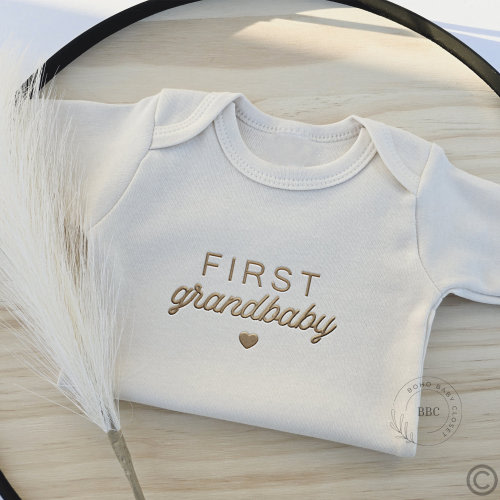 Embroidered First Grandbaby Onesies® Brand, Baby Pregnancy Announcement Onesies® Neutral Bodysuit, Hi Grandma, Grandparents 441