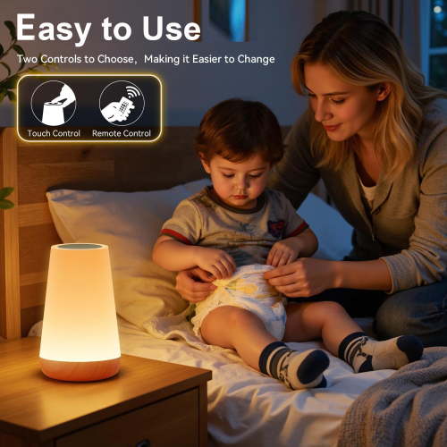 Onekawa Touch Table Lamp– Dimmable Night Light with 5 Brightness Levels & 7 Colors, USB Rechargeable LED Nightlight for Bedroom, Nursery, Bathroom, White
