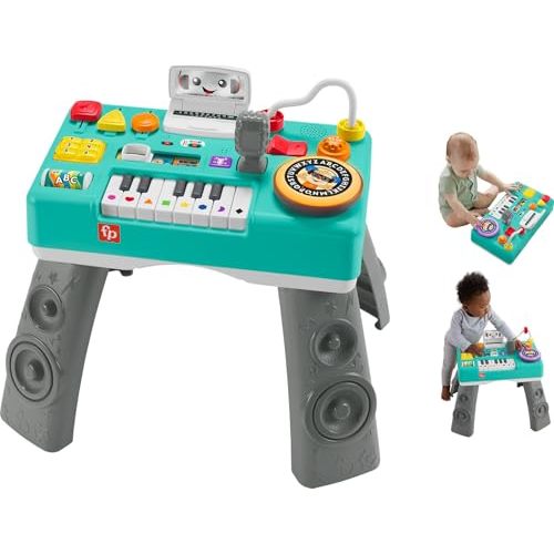 Fisher-Price Baby & Toddler Toy Laugh & Learn DJ Table with Smart Stages Content & Activities for Infants Ages 6+ Months, Multilanguage Version