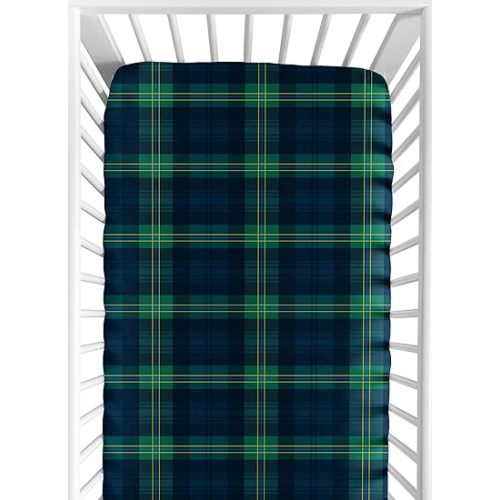 Sweet Jojo Designs Fitted Baby Crib Sheets (Green Gingham Plaid) for Boys or Girls, Infant Nursery, Toddler Room - Standard Size (Checkered, Classic, Tartan, Gender Neutral, Rustic, Modern, Woodland)