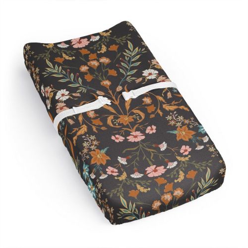 Sweet Jojo Designs Girl Changing Pad Sheet Boho Floral Wildflower Orange Black And Blue