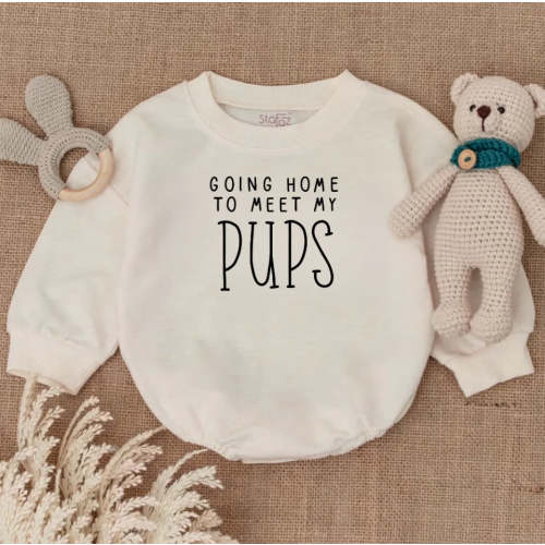Going Home to Meet My Pups Baby Bodysuit, New Best Friend Baby Romper, Personalized Dog Name Baby Romper, Dog Name Romper BR70