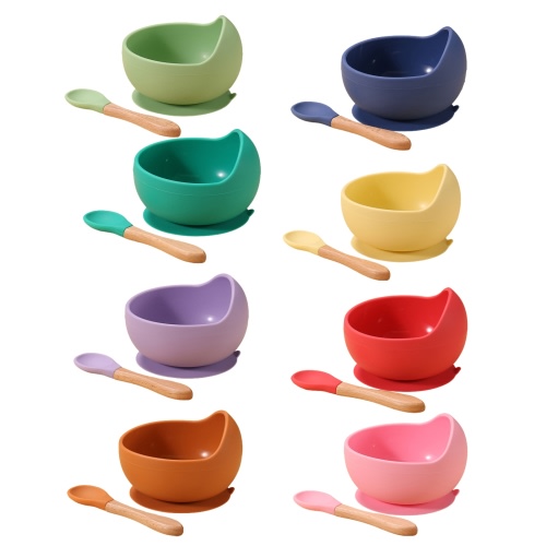 Happy Date Silicone Baby Bowls with Super Suction,Baby Weaning First Stage Self Feeding Set with Spoon for Toddlers -BPA Free- Kids Utensils,1 Pack