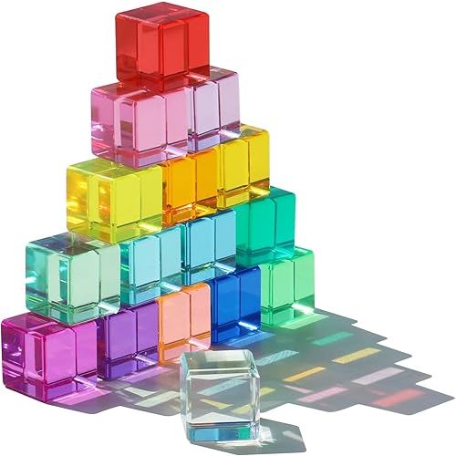 Rainbow Crystal Acrylic Cubes Children Learning Color Light Shadow Toy, Stacking Gem Blocks Sensory Building Blocks for Kids(16PCS)…