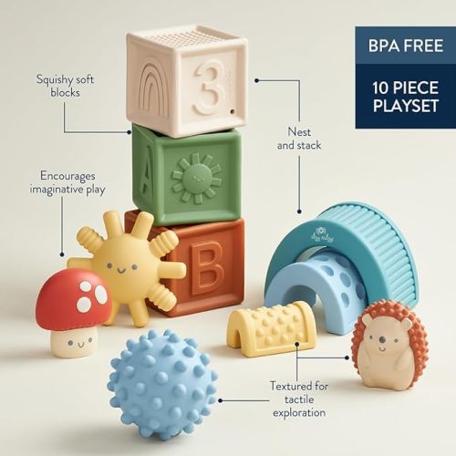 Itzy Ritzy Sensory Blocks Set - 10-Piece Block Set Features Soft Blocks and Textured Characters