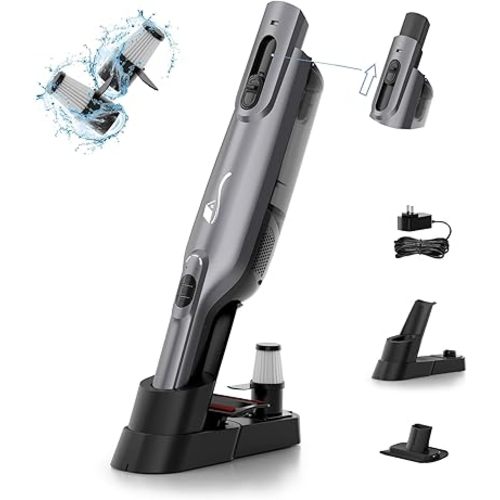 Cordless Handheld Vacuum, Lightweight Portable Hand Vacuum Cleaner with LED Light,Rechargeable Hand Held Vacuum with Charging Dock, Powerful Suction for Office, Home,Car,Gray