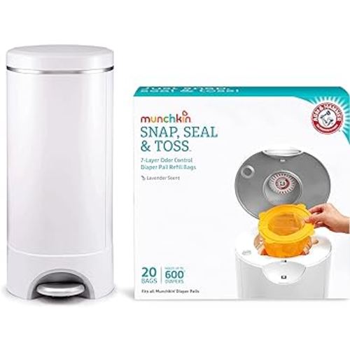 Munchkin Step Diaper Pail Powered by Arm & Hammer with Munchkin Arm & Hammer Diaper Pail Snap, Seal and Toss Refill Bags