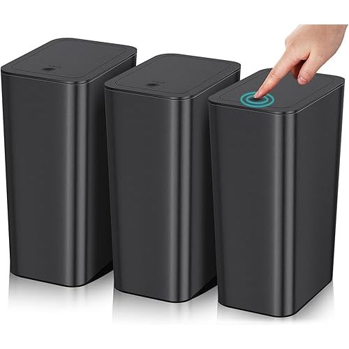 SHPMXUPW 3 Pack Bathroom Small Trash Can with Lid,10L / 2.6 Gallon Slim Garbage Bin Wastebasket with Pop-Up Lid for Bedroom, Office, Kitchen, Craft Room, Fits Under Desk/Cabinet/Sink