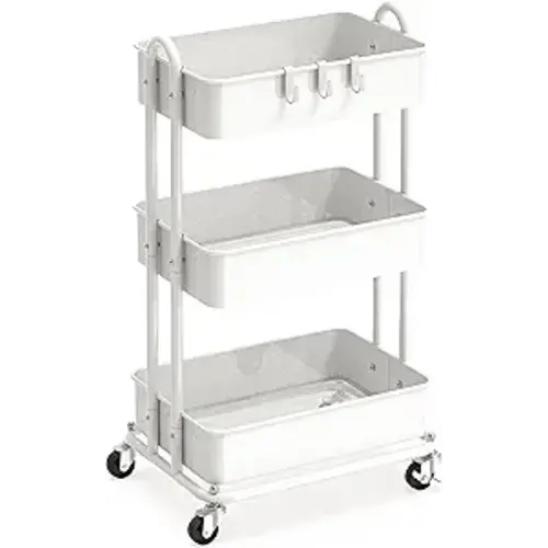 Simple Houseware 3-Tier Heavy Duty Metal Utility Rolling Cart, White