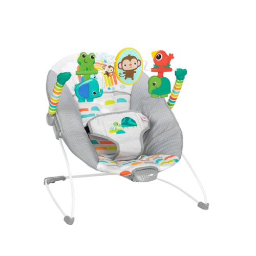 Bright Starts Playful Paradise Comfy Baby Bouncer Seat with Soothing Vibration and Toys, Unisex, 0-6 Months