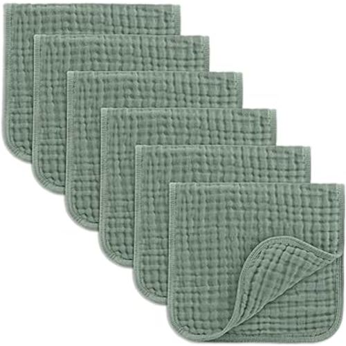 Comfy Cubs Muslin Burp Cloths Set Large 100% Cotton Hand Washcloths for Babies, Baby Essentials 6 Layers Extra Absorbent and Soft Boys & Girls Baby Bibs & Burp Cloths Set (Fern, 6-Pack, 20" X10")