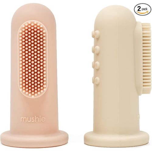 mushie Baby Finger Toothbrush (Blush/Shifting Sand) 2-Pack
