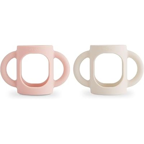 mushie Silicone Baby Bottle Handles 2-Pack | Narrow Bottle Compatible for 3 Months+ (Blush/Shifting Sand)