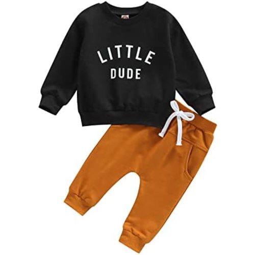 wdehow Toddler Baby Boy 2Pcs Outfits Letters Print Pullover Tops + Drawstring Pants Set Fall Winter Clothes