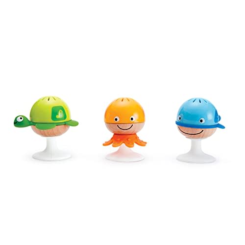 Hape Put-Stay Rattle Set | Three Sea Animal Suction Rattle Toys, Baby Educational Toy Set, Multi, 5'' x 2'' (E0330)