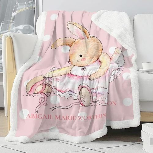 Personalized Baby Blanket Custom Baby Blanket with Name Pink Ballerina Bunny Baby Blanket Baby Girl Soft Warm Sherpa Fleece Throw Blanket Best Gifts for Baby Girls Custom Name Blanket 30x40IN - Style 2 - 30"x 40"
