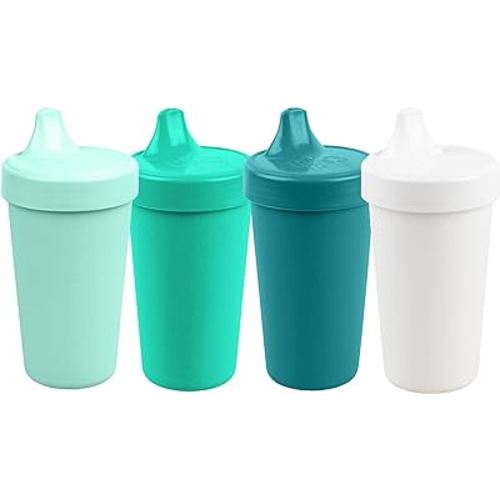 Re-Play Made in USA 10 Oz. Sippy Cups for Toddlers, Pack of 4 - Reusable Spill Proof Cups for Kids, Dishwasher/Microwave Safe - Hard Spout Sippy Cups for Toddlers 3.13" x 6.25", Sea Glass