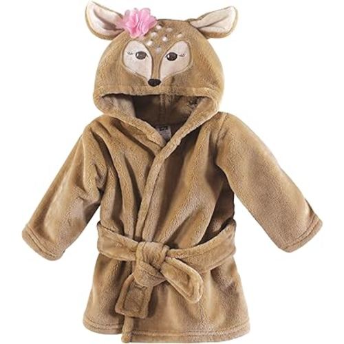 Hudson Baby Unisex Baby Plush Animal Face Bathrobe, Fawn, 0-9 Months
