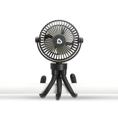 Munchkin® Stroller Fan - Portable Baby Cooling System with 4 Speeds, Rechargeable Battery, and Entertaining LED Lights, Black with Multicolored Lights