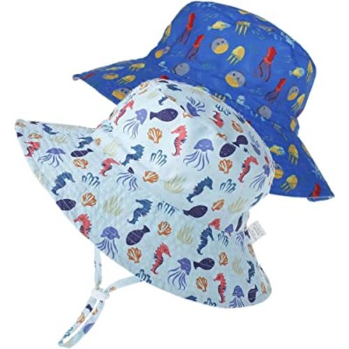 MaxNova Baby Sun Hat Toddler Summer UPF 50+ Baby Girl Bucket Hat Wide Brim Beach Hats for Baby Boys 0-7 Years 2pack