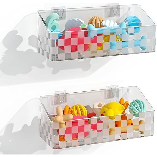 Natheeph Bath Toy Storage Holder, 2 Pack Large Capacity Bath Toy Organizer for Tub Clear Baby Bathtub Toy Storage Multi Use Shower Caddy for Bathroom, Bedroom & More