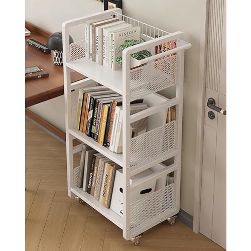 UMDONX Book Cart Heavy Duty Double-Sided with Silent Wheels & 3 Magnetic Book Supports Rolling Bookshelf Library Book Truck for Home, Office, or School