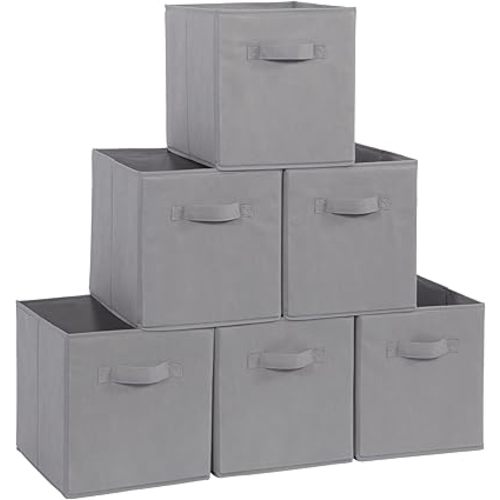 STORAGE MANIAC Storage Cubes, 11 Inch Collapsible Storage Bins with Handles, 6 Pack Fabric Foldable Bins for Organization, Durable Storage Bins for Closet, Shelves, Offices, Toys, Grey