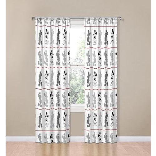Disney Mickey Mouse Jersey White 4 Piece 84" Curtain/Drapes Set (2 Panels, 2 Tiebacks)