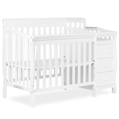 Dream On Me Jayden 4-in-1 Mini Convertible Baby Crib And Changer in White, Greenguard Gold Certified, Non-Toxic Finish, New Zealand Pinewood, 1" Mattress Pad