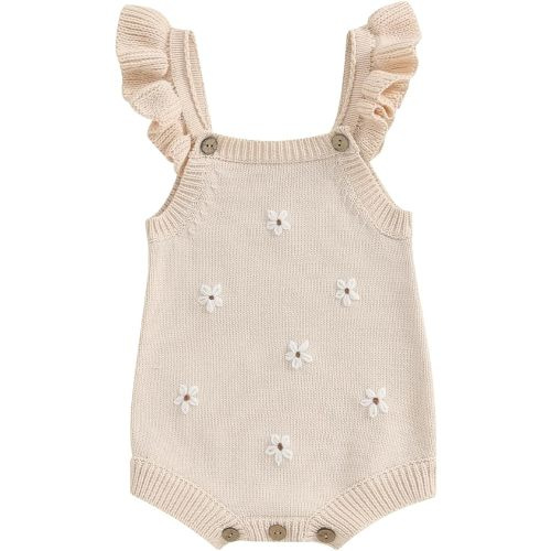 Baby Girl Sweater Romper Sleeveless Floral Embroidery Bodysuit Baby Knit Sweater Newborn Fall Clothes