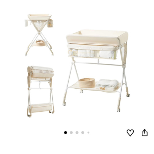 KUB Diaper Changing Table, Portable Baby Changing Table with Wheels, Folding Toddler Changing Table with 3-Level Adjustable Height, Portable Changing Table with Storage Oatmeal