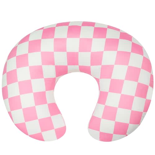 Nursing Pillow Cover, Ultra Soft Case for Baby Boy and Girls, Stretchy Removable Slipcover for Breastfeeding Pillows, Pink Checkerboard Grid