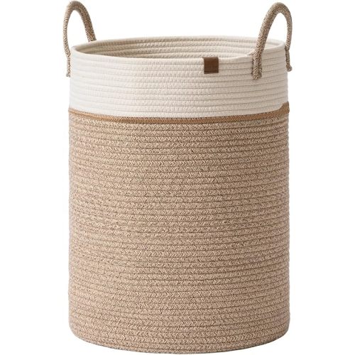 LA JOLIE MUSE Woven Basket Rope Storage Baskets - Tall Cotton Basket, Laundry Basket for Blanket, Kids Toy, Nursery Clothes Hamper Basket-XL