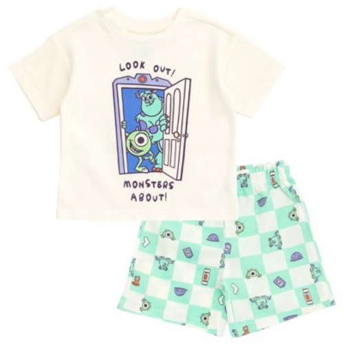Disney Pixar Monsters Inc. Newborn Baby Boys Waffle Knit T-Shirt and Shorts Outfit Set Tusk Pale Aqua 3-6 Months