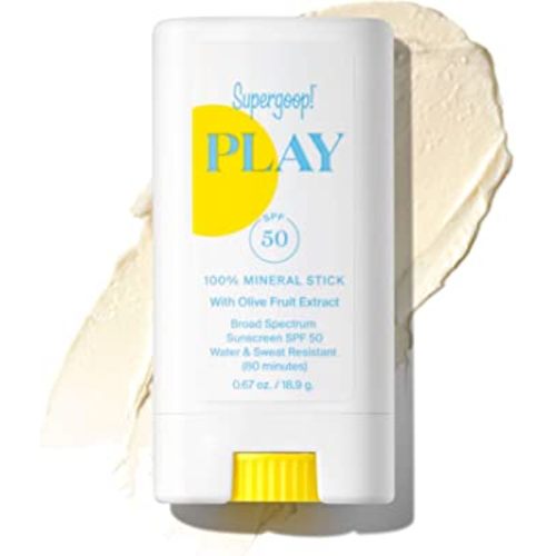 Supergoop! PLAY 100% Mineral Stick SPF 50, 0.67 oz - On-the-Go Broad Spectrum Face Sunscreen For Sensitive Skin - Water Resistant - Vegan - Clean ingredients