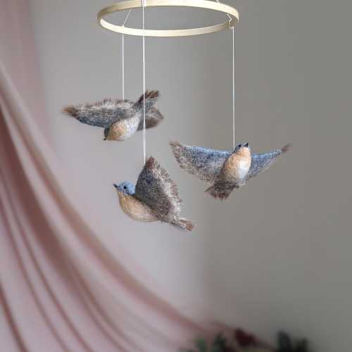 Flying birds mobile, Bird theme nursery, Bluebirds baby mobile, Felt birds mobile, American bird mobile, Garden crib mobile, Ceiling mobile