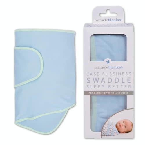 Miracle Blanket Swaddle Wrap - Newborn Essential Baby Blanket - Soft Sleep Sack Ideal for Newborns and Infants (Blue with Green Trim)