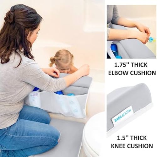 Bath Kneeler and Elbow Rest Pad, 1.75 inch Extra Thick Baby Bath Kneeling Pad and Elbow Pad for Bathtub. Bath Tub Elbow Pad with Infant Toy and Baby Accessories Organizer, Grey - Gray - Large (Pack of 1)