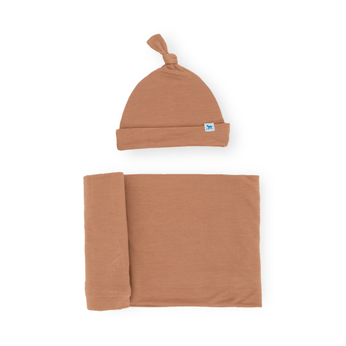 Stretch Knit Swaddle and Hat Set - Terracotta