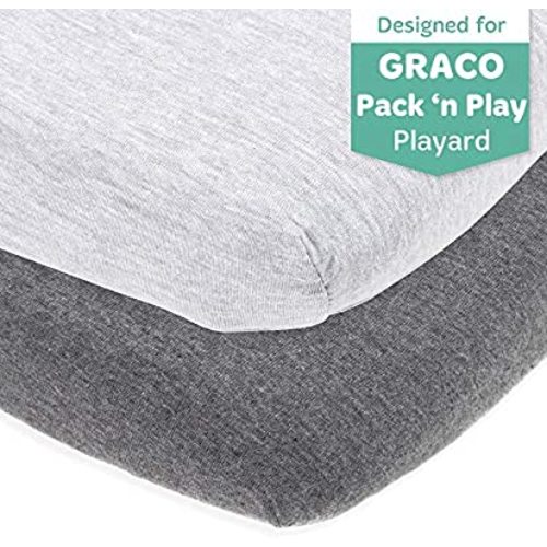 Cuddly Cubs Fitted Pack and Play Sheets Compatible with Graco Pack n Play and Other 27 x 39 Inch Playard Mattress – Heather Grey – 2 Pack