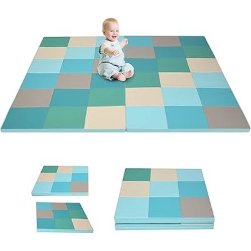 Costzon Toddler Foam Play Mat, Foldable Baby Crawling Mats 58-Inch Square Soft Non Skid Baby Daycare Floor Mat, Thicken Waterproof Memory Activity Play Mat for Home, School, Kindergarten or Nursery