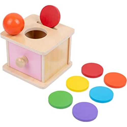 Adena Montessori Baby Toys Coin Box with Ball Pink Door Infant Baby Toys for 6-12 Months 1-2 Years Old Toddlers
